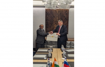 Secretary (Economic Relations) of the Ministry of External Affairs Shri Dammu Ravi met the Deputy Minister of Foreign Affairs of the Russian Federation Mr Andrey Rudenko on the sidelines of   SCO Council of Foreign Ministers Meeting on May 20, 2024 in Astana.